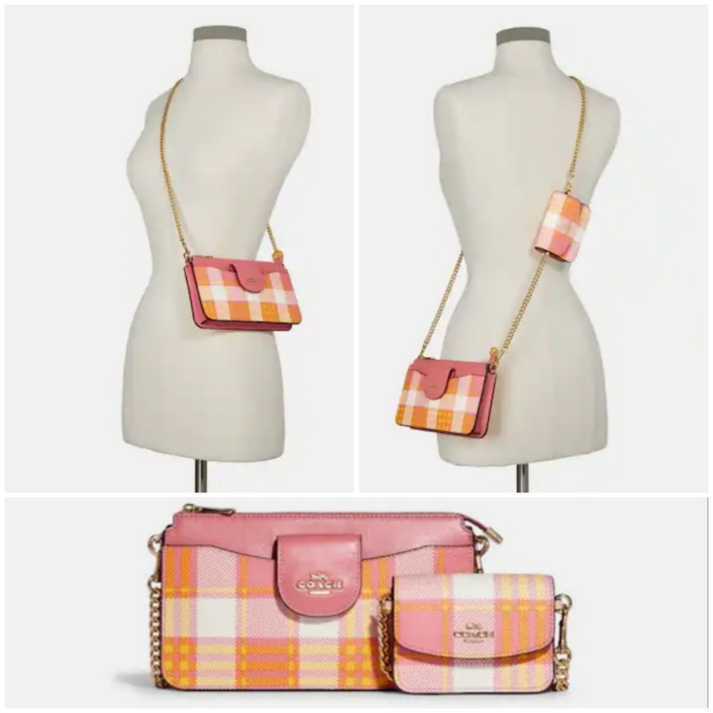 👀50% OFF 👀 NWT‼️Coach Plaid Crossbody Pouch w/Detachable Card Case Set